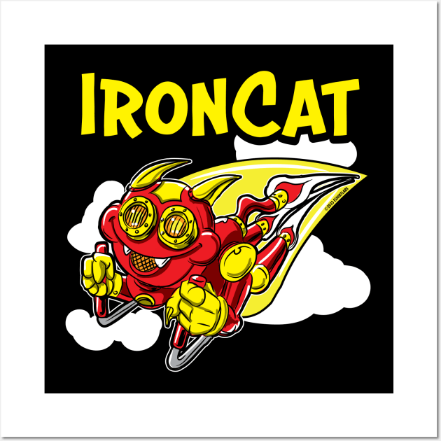 Iron Cat rocketing throught the sky Wall Art by eShirtLabs